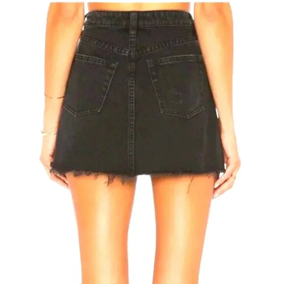 Free People We The Free Button Fly Womens Black Distressed Denim Mini Skirt 27 - Picture 2 of 12